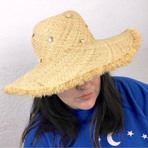 Turner Hats woven straw frayed brim vacation resort wear hat OSFM